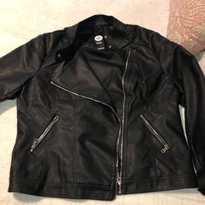 Black plus quilted Faux leather biker jacket
